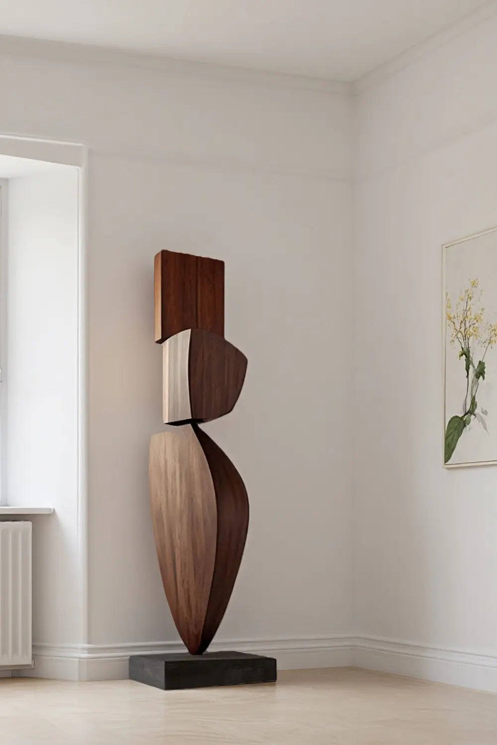 Tall Modern Wood Floor Sculpture Large Abstract Solid Wood Home Decor Accent
