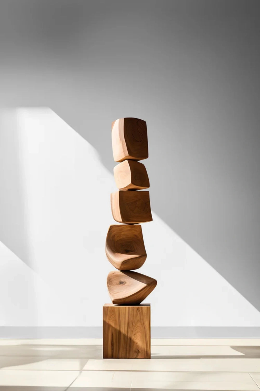 Large Minimalist Dark Wood Floor Sculpture Tall Vertical Hand-Finished Standing Decor