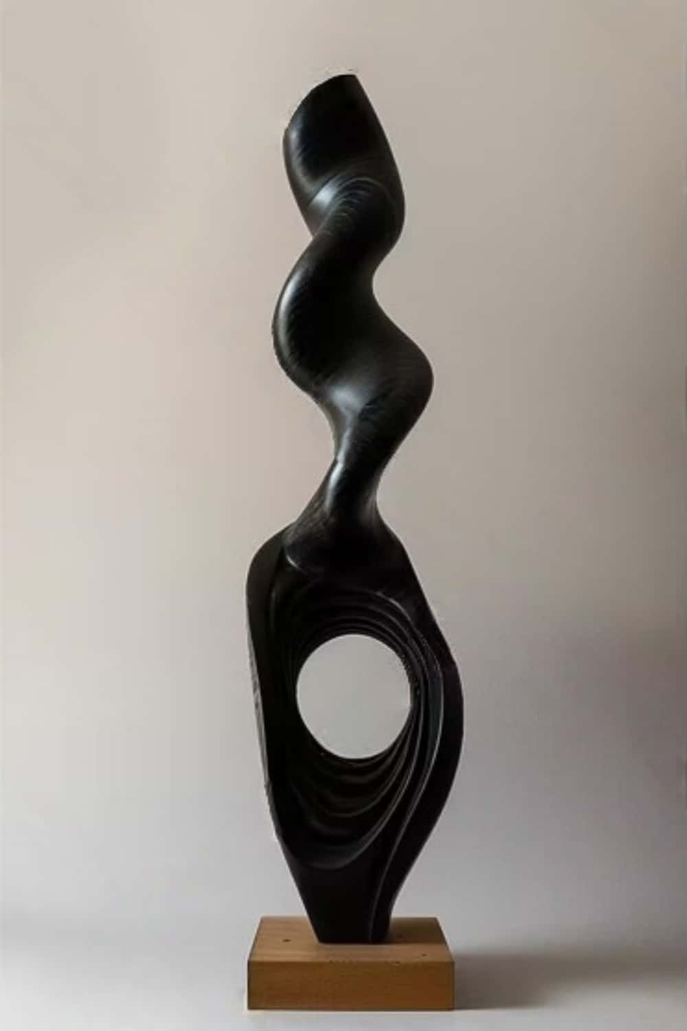 Tall Fluid Abstract Wood Sculpture Modern Dark Standing Floor Art for Living Room