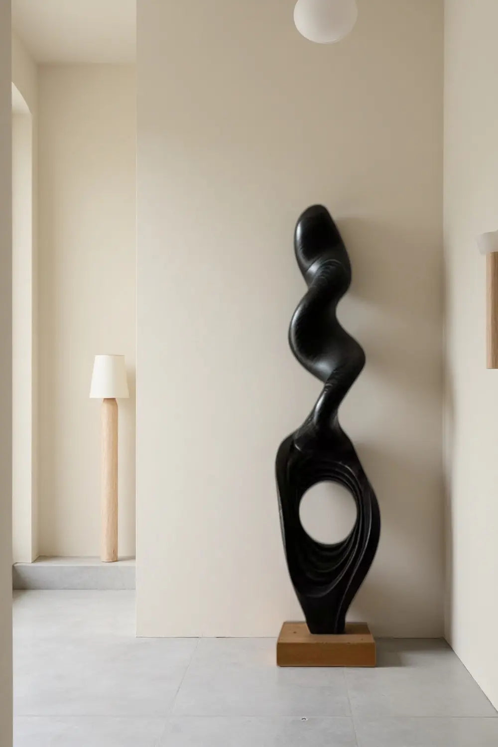 Tall Fluid Abstract Wood Sculpture Modern Dark Standing Floor Art for Living Room