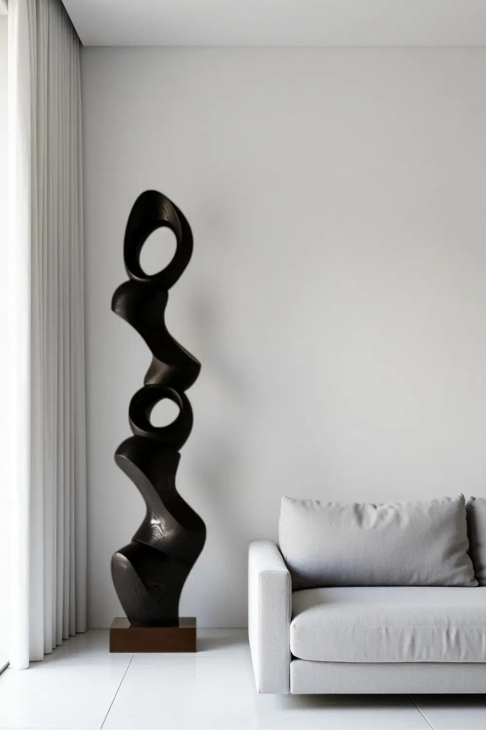 Modern Tall Abstract Wood Floor Sculpture Large Solid Wood Standing Decor for Living Room