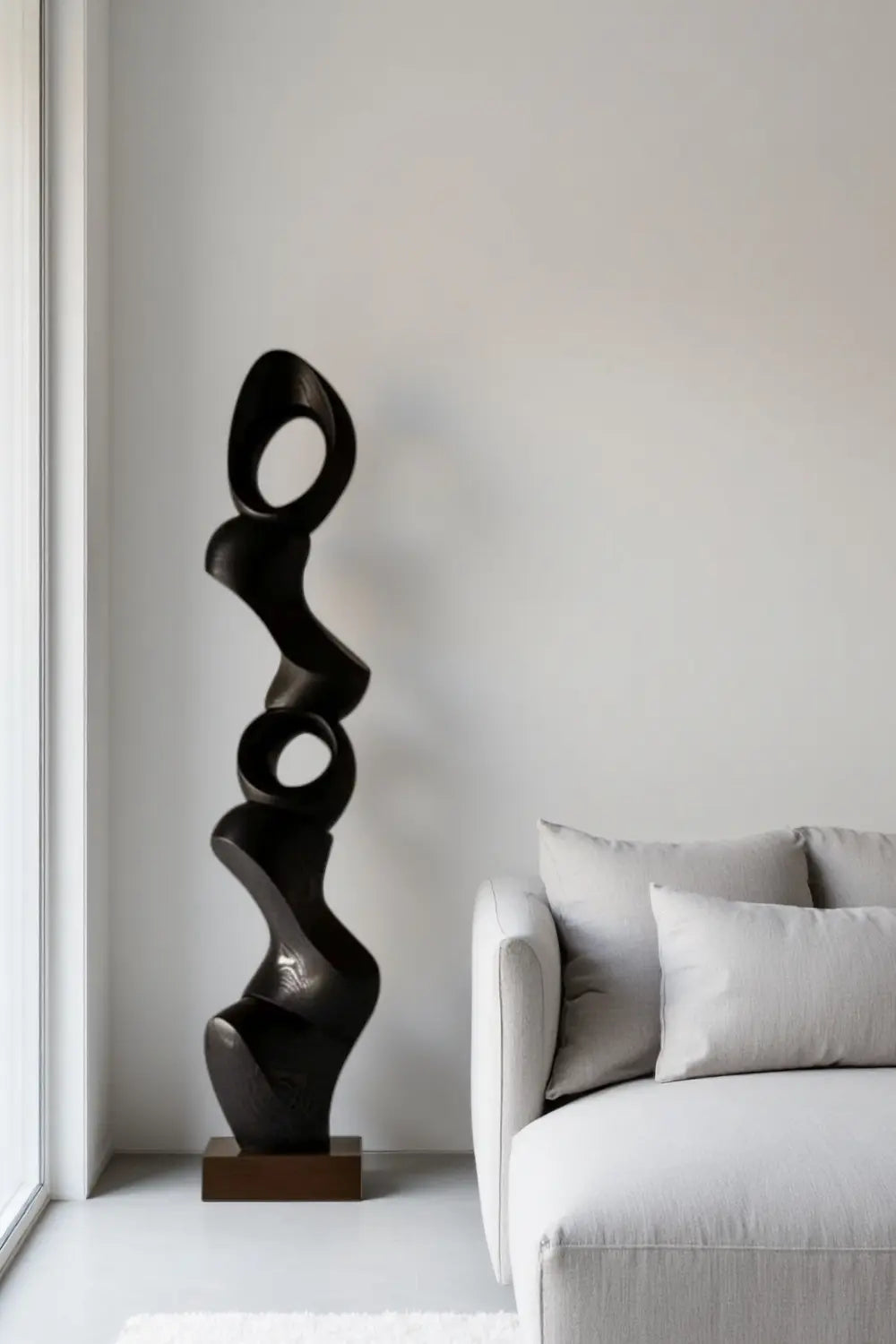 Modern Tall Abstract Wood Floor Sculpture Large Solid Wood Standing Decor for Living Room