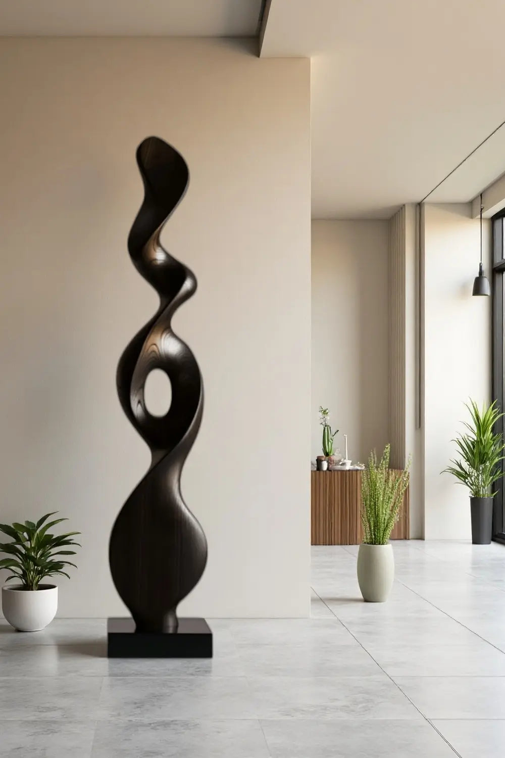 Tall Large Abstract Wood Floor Sculpture Modern Standing Twisted Art for Living Room