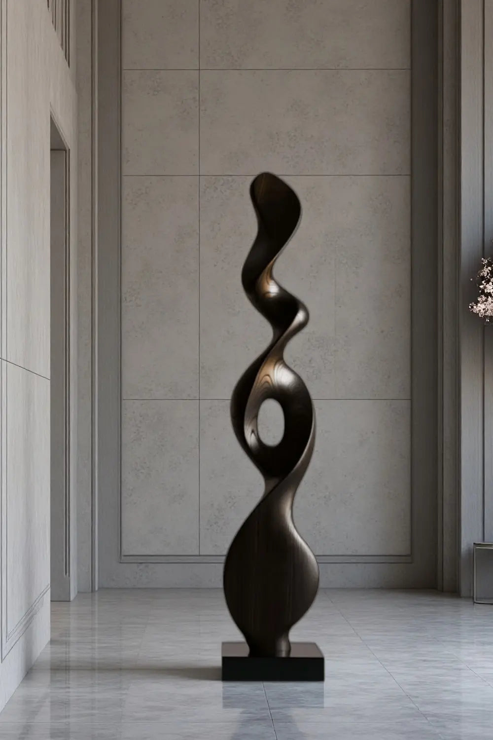 Tall Large Abstract Wood Floor Sculpture Modern Standing Twisted Art for Living Room