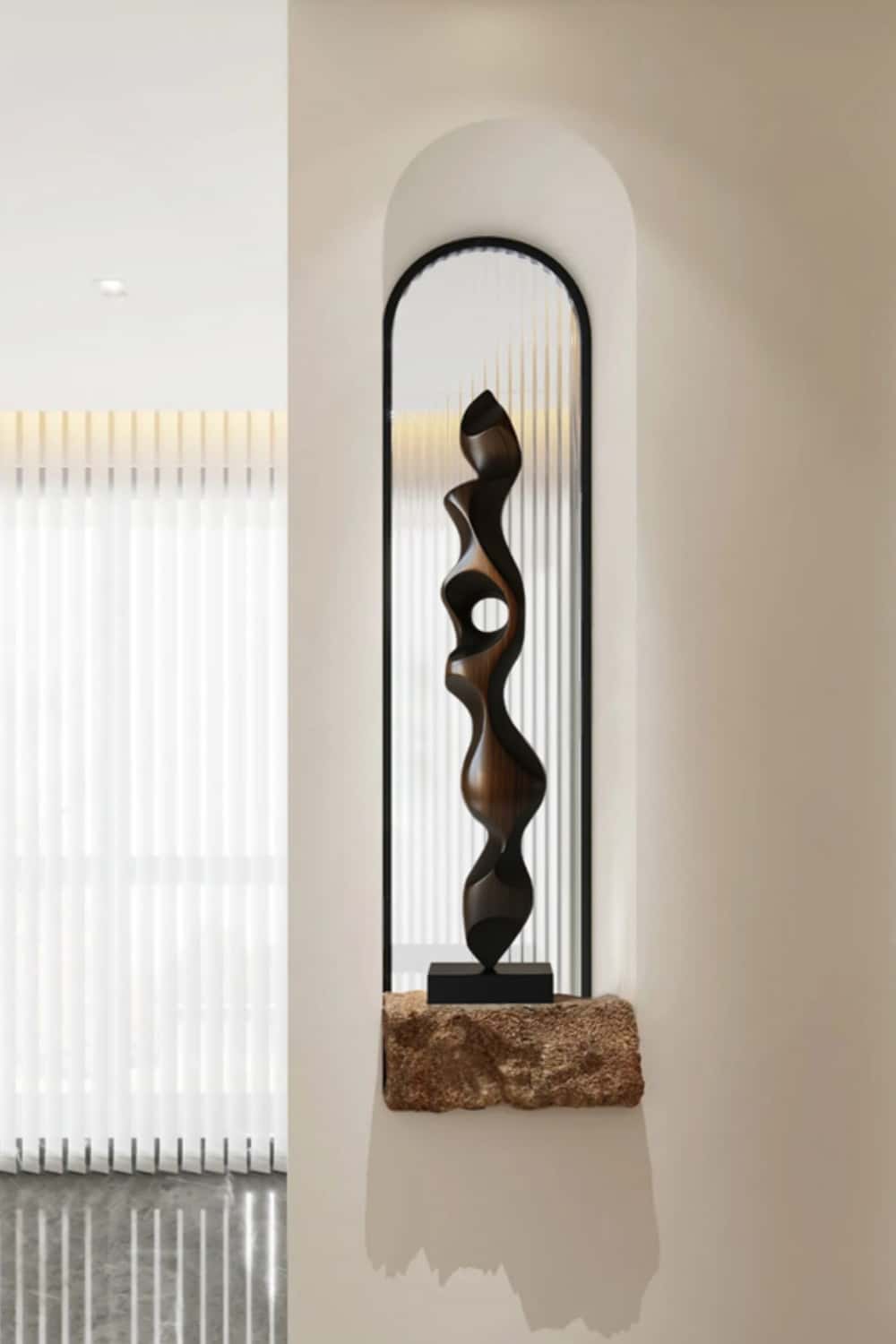 Tall Large Abstract Wood Floor Sculpture Modern Standing Twisted Art for Living Room