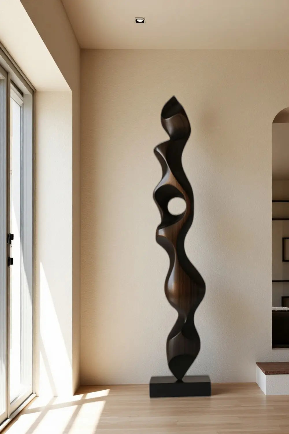 Tall Large Abstract Wood Floor Sculpture Modern Standing Twisted Art for Living Room