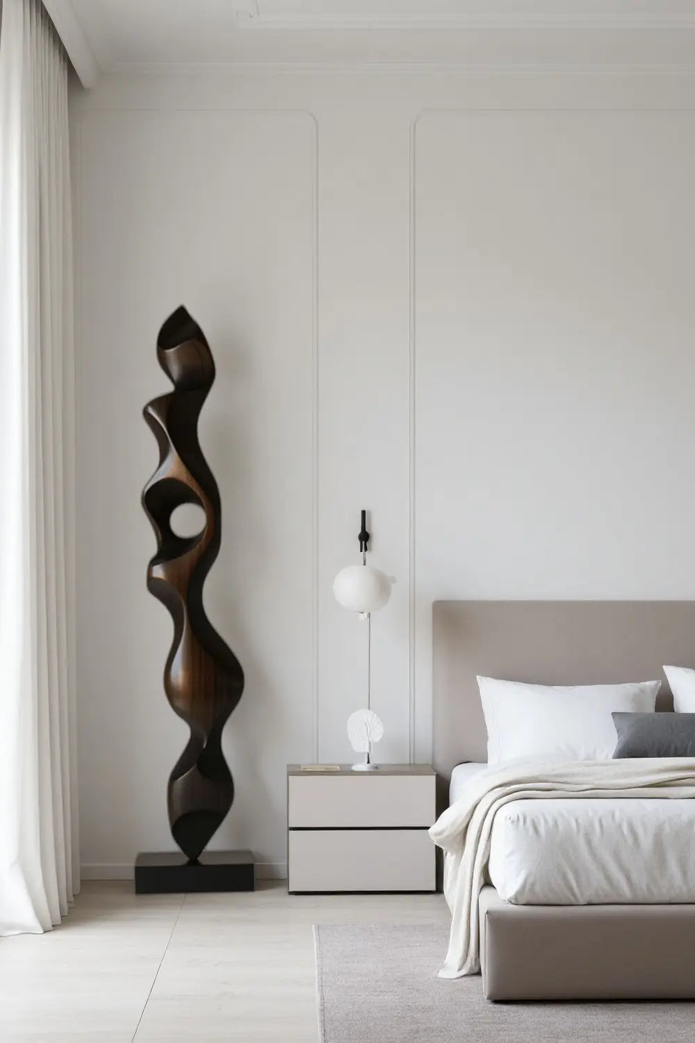 Tall Large Abstract Wood Floor Sculpture Modern Standing Twisted Art for Living Room