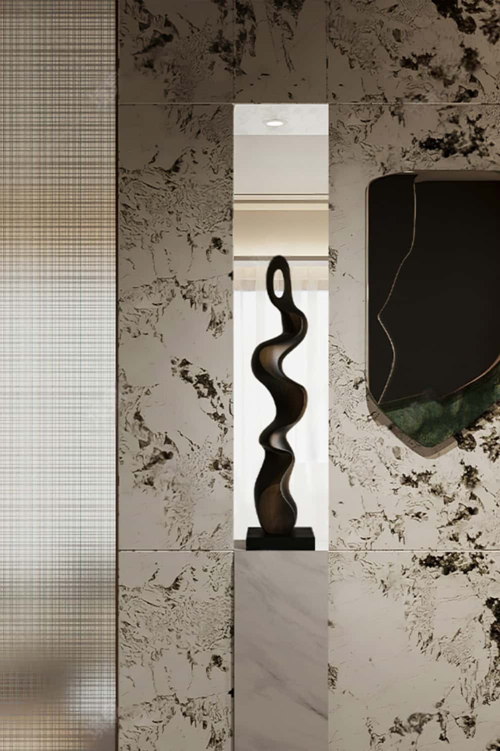 Tall Modern Wood Floor Sculpture Large Abstract Standing Decor for Living Room