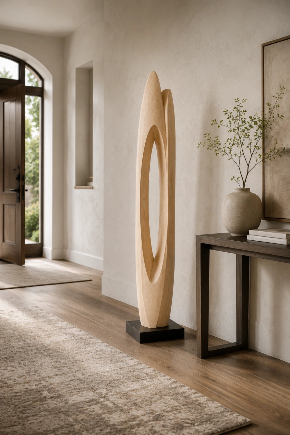 Modern Abstract Wood Floor Sculpture | Japandi Large Hand-Carved Art Piece