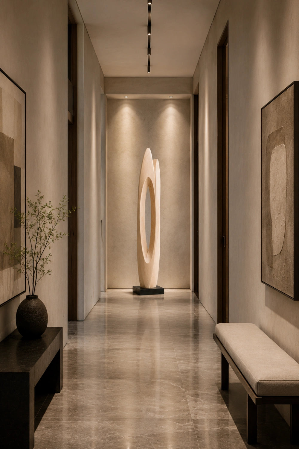 Modern Abstract Wood Floor Sculpture | Japandi Large Hand-Carved Art Piece