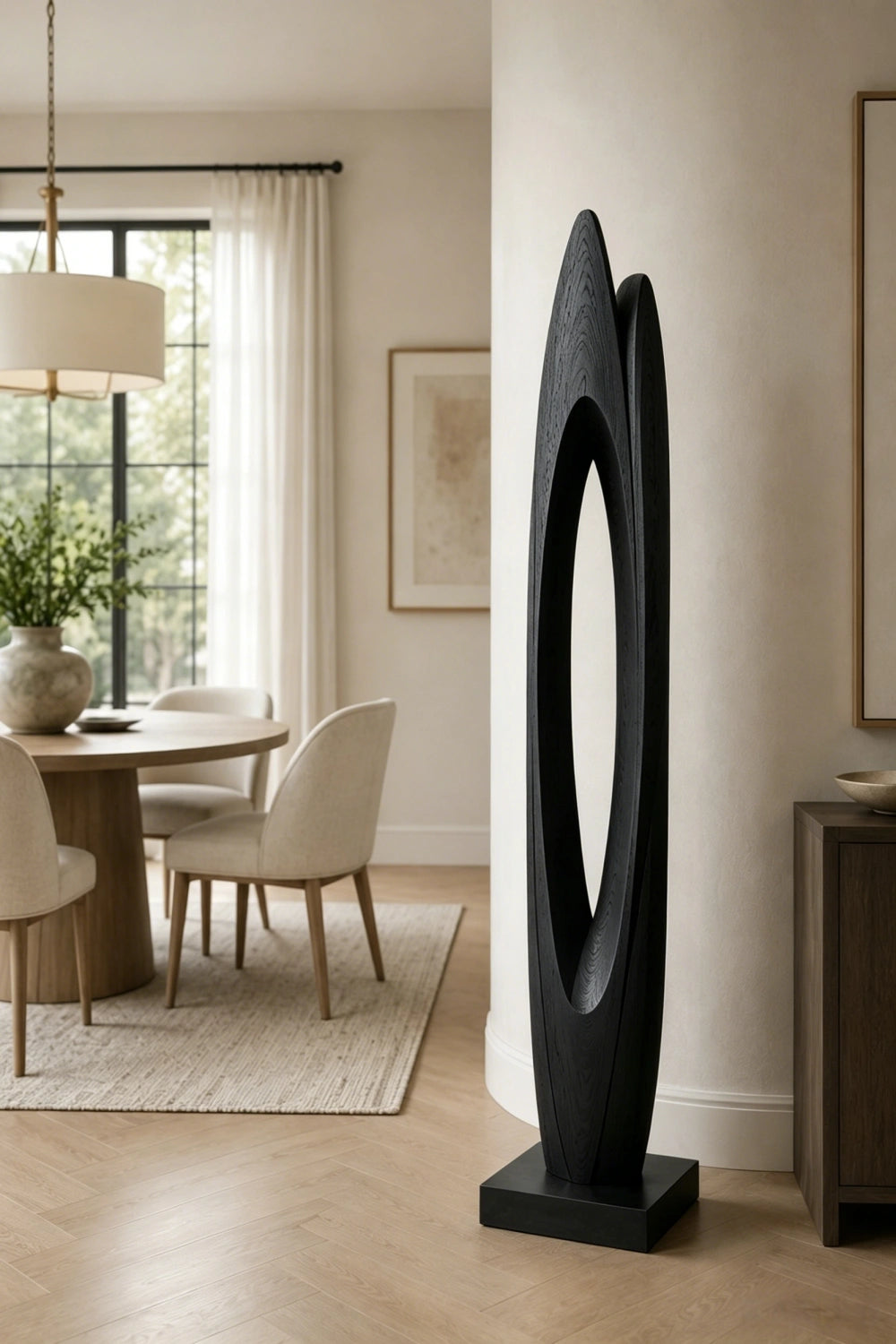 Modern Abstract Wood Floor Sculpture | Japandi Large Hand-Carved Art Piece