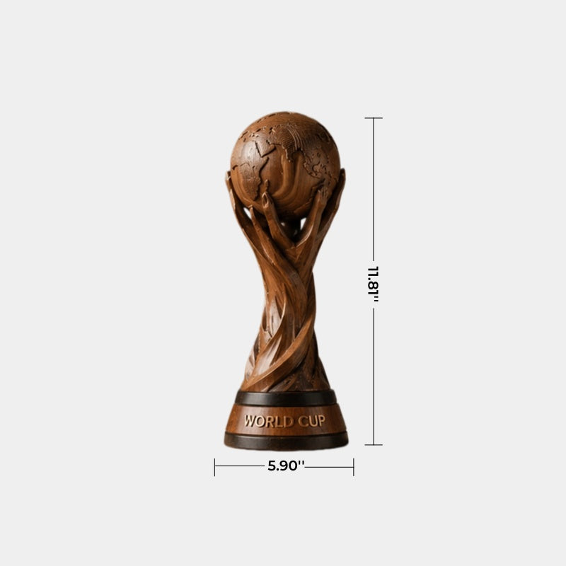 Artisanal Wood World Cup Trophy | Abstract Globe Sculpture Soccer Fan Gift