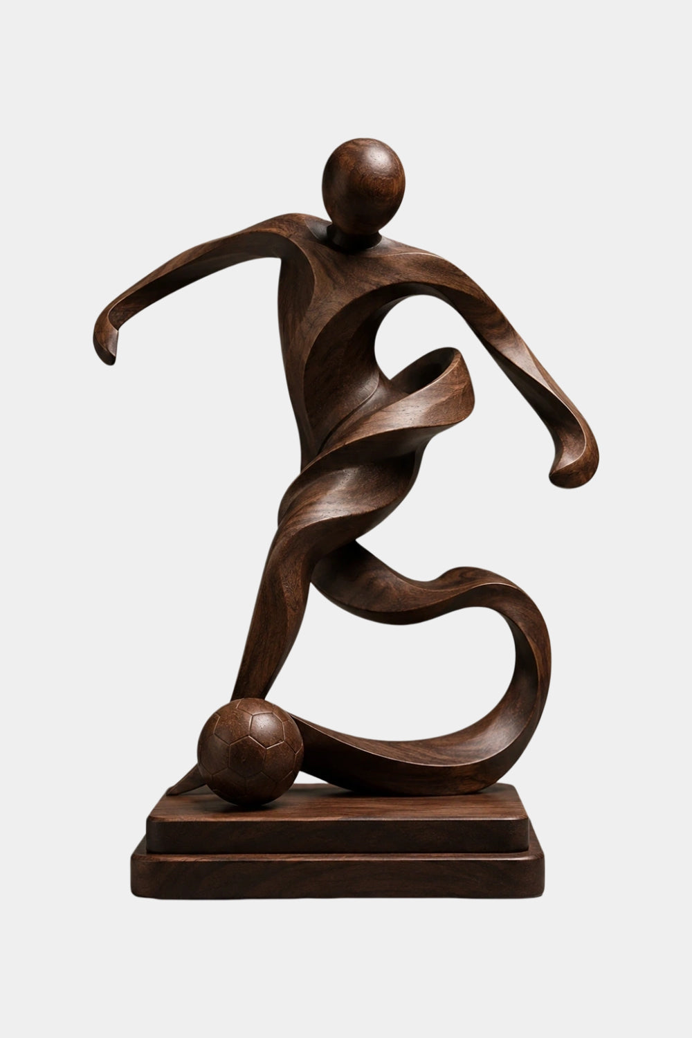 Abstract Wooden Soccer Statue | Handcrafted World Cup Sports Art Decor