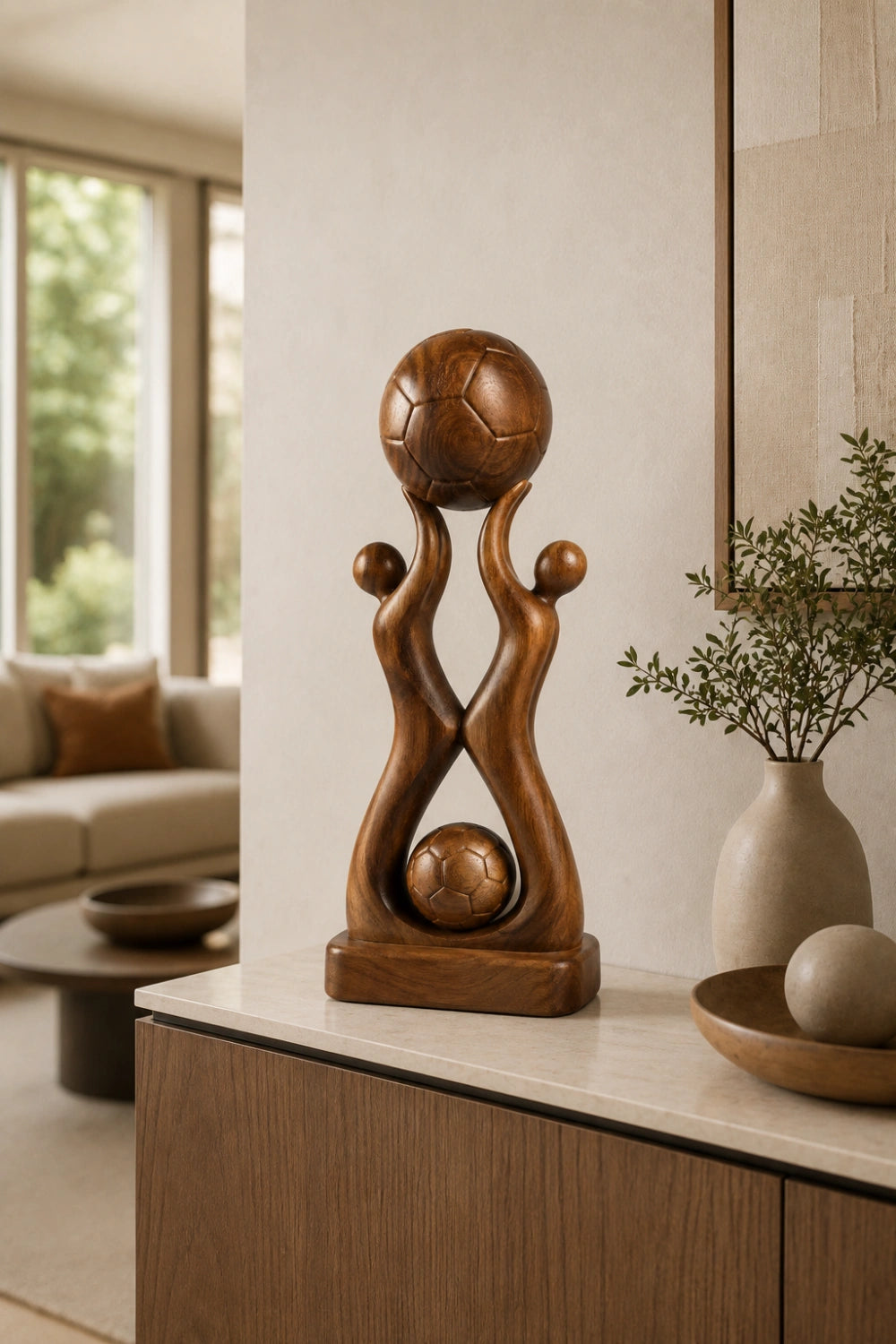 Decorative Wooden Soccer Trophy Sculpture | World Cup Football Victory Art