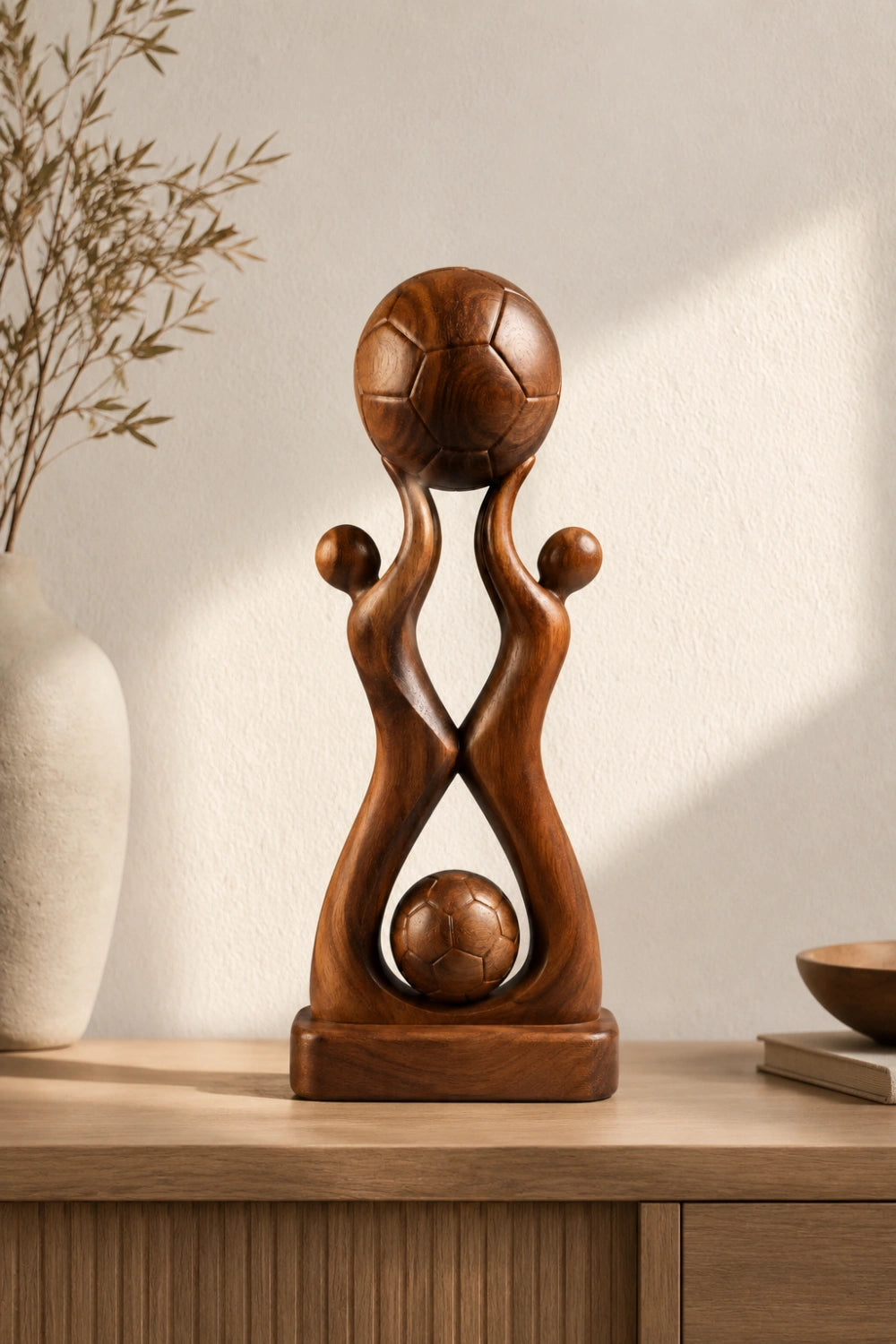 Decorative Wooden Soccer Trophy Sculpture | World Cup Football Victory Art