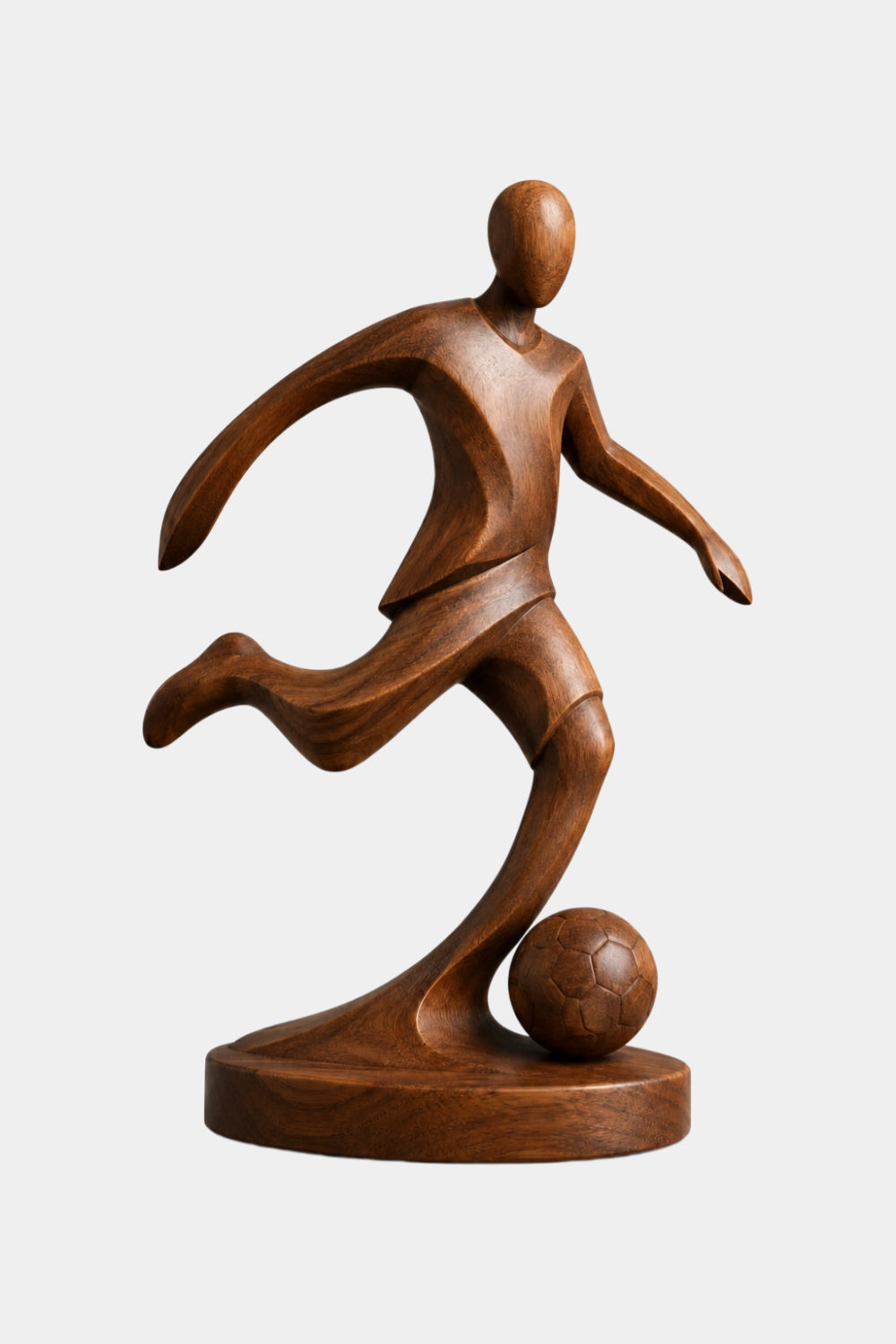 Sleek Wood Soccer Striker Figurine | Minimalist World Cup Tabletop Art