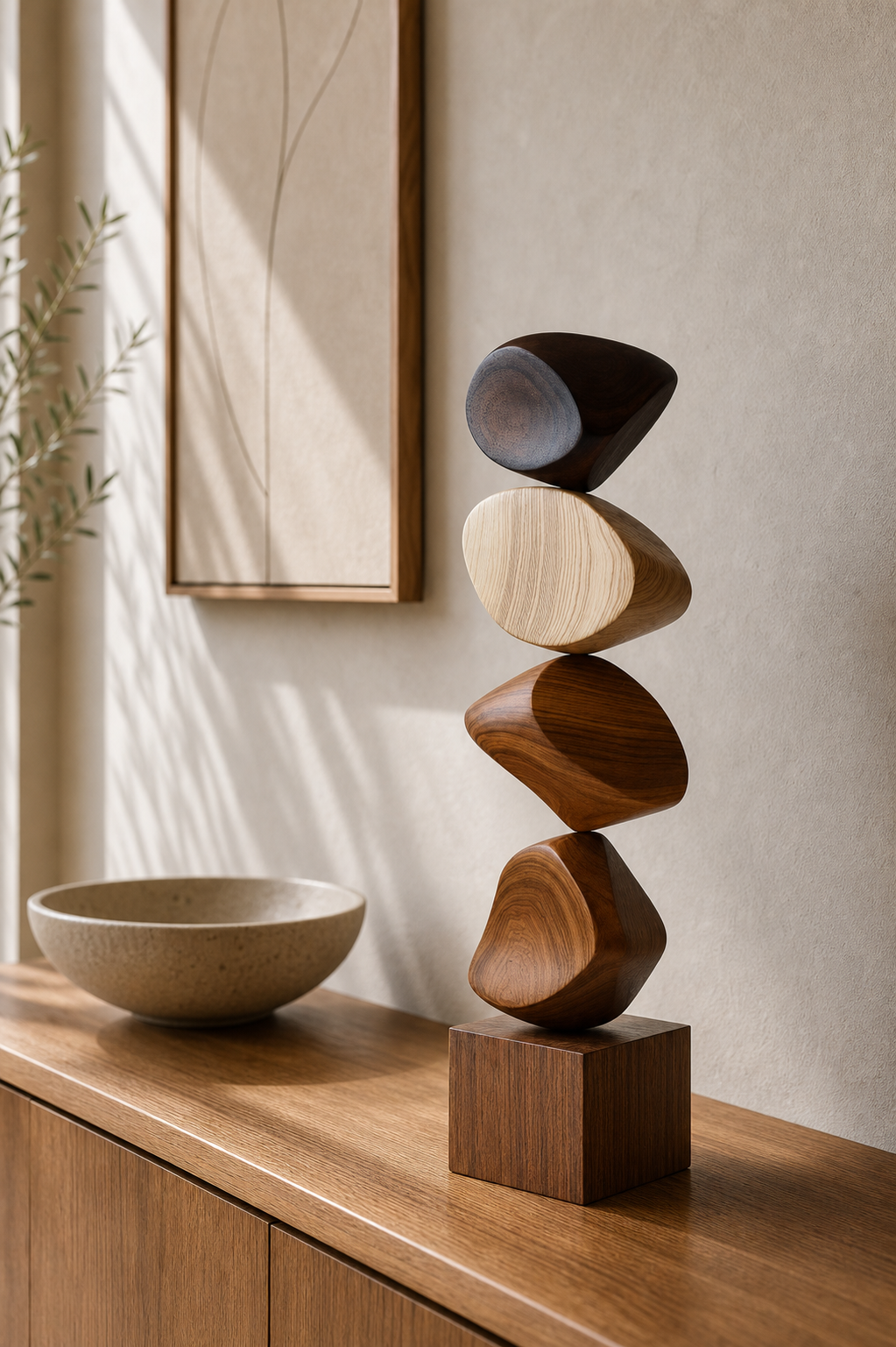 Large Abstract Wooden Floor Sculpture For Modern Minimalist Home Decor And Living Room Design