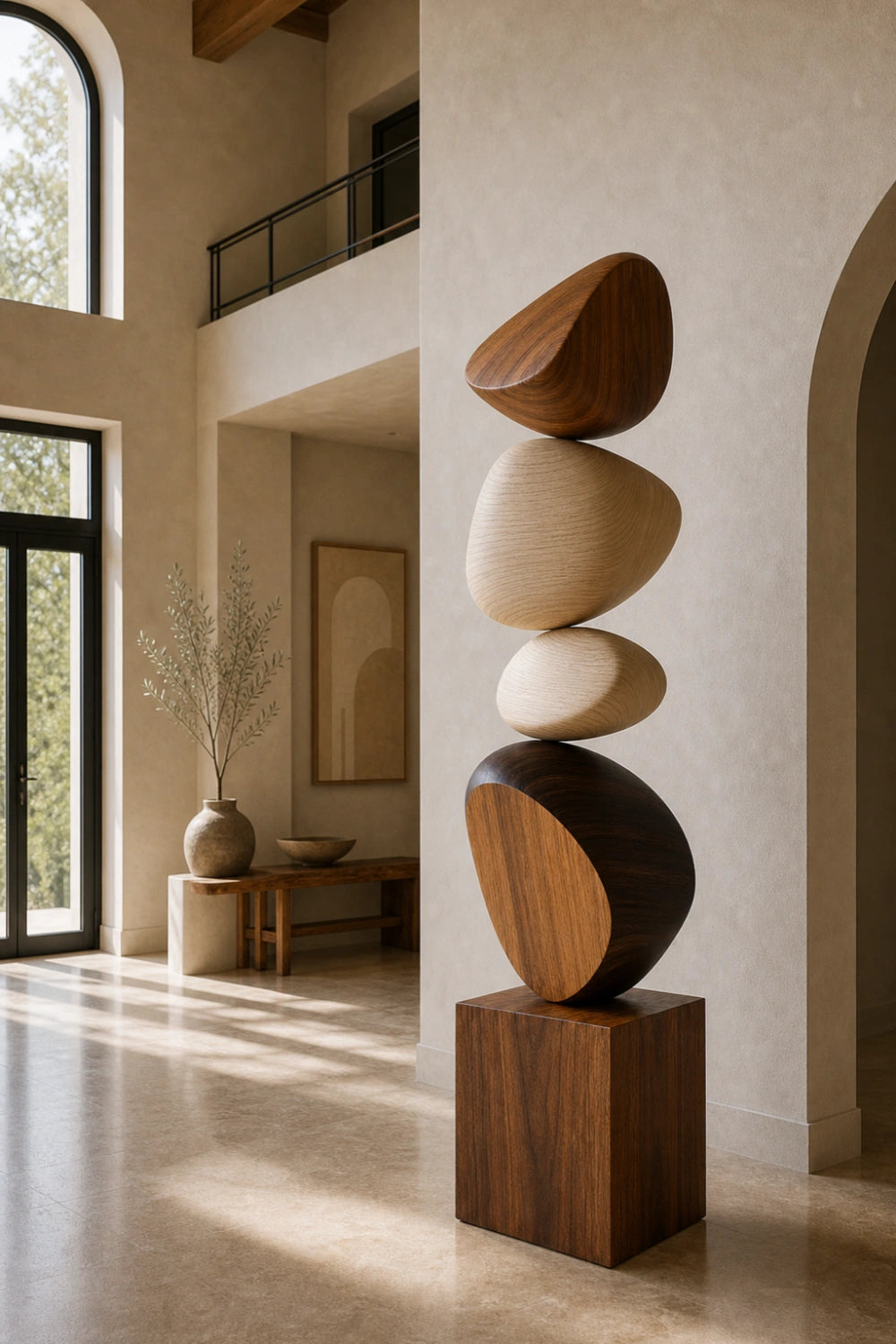 Large Handmade Wooden Floor Sculpture Abstract Minimalist Home Decor Art Piece