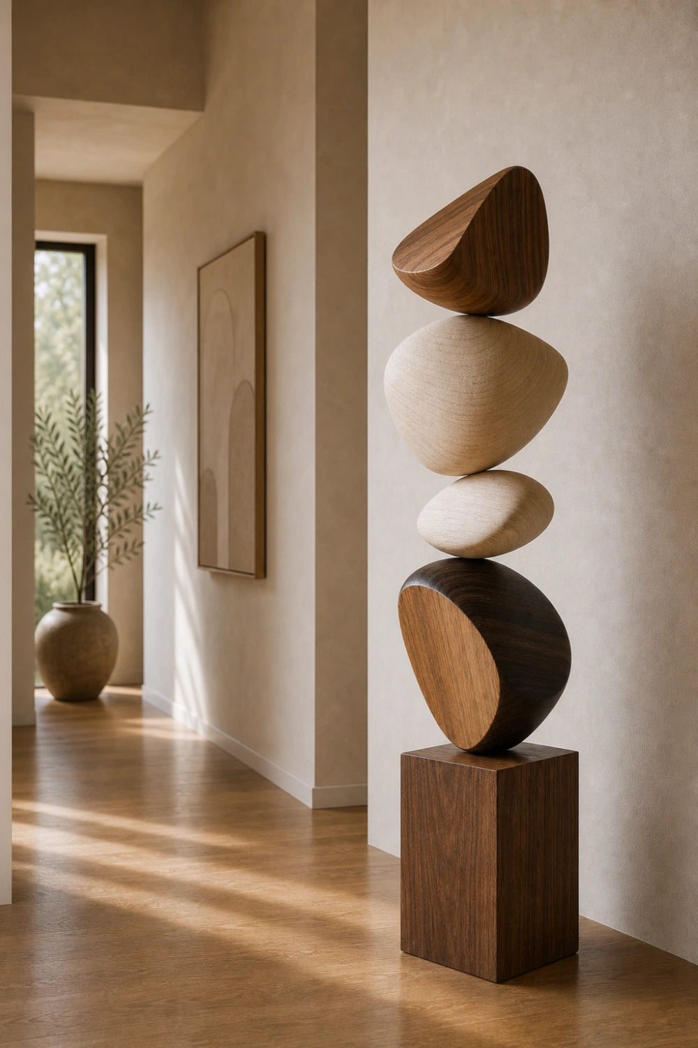 Large Handmade Wooden Floor Sculpture Abstract Minimalist Home Decor Art Piece