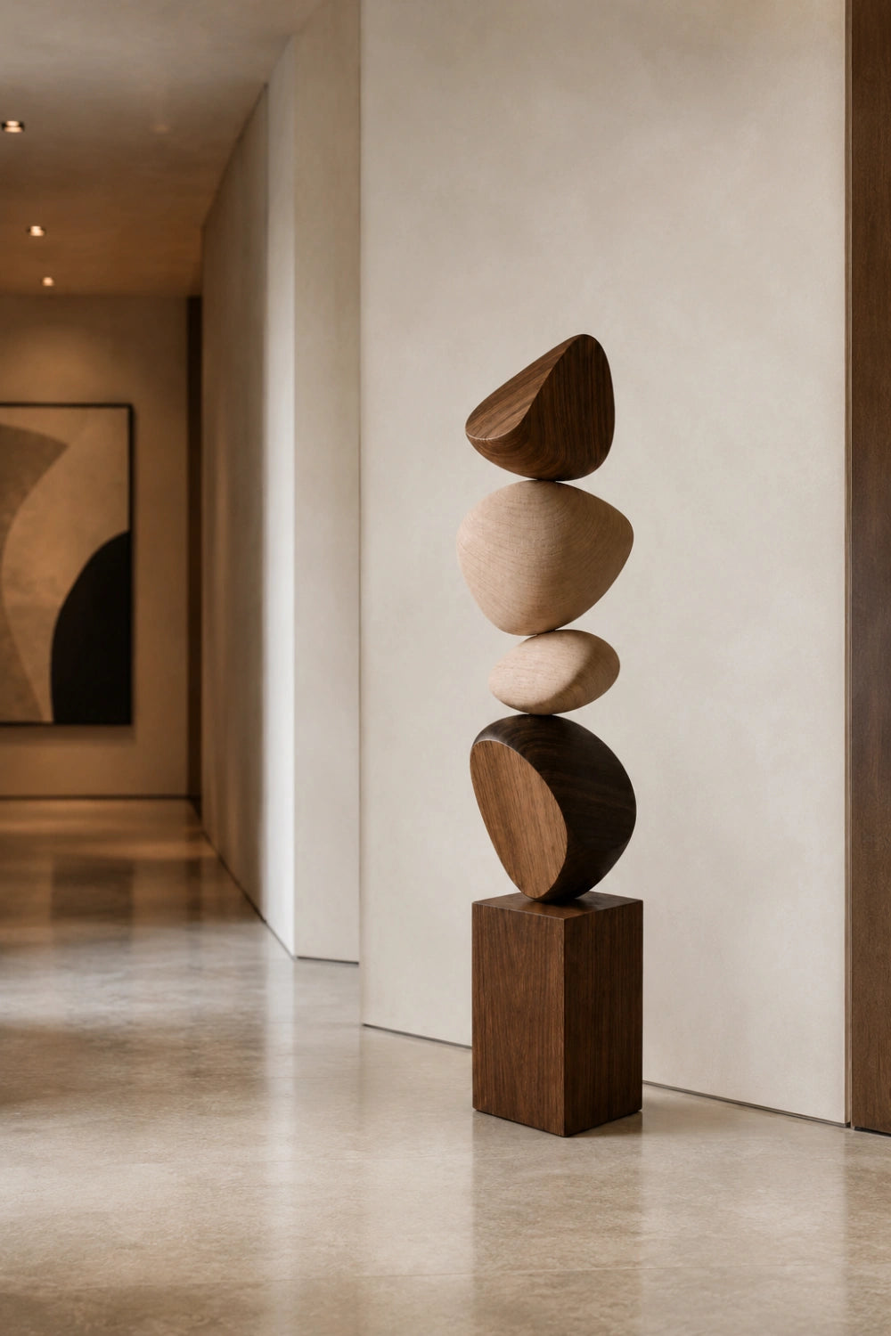 Large Handmade Wooden Floor Sculpture Abstract Minimalist Home Decor Art Piece