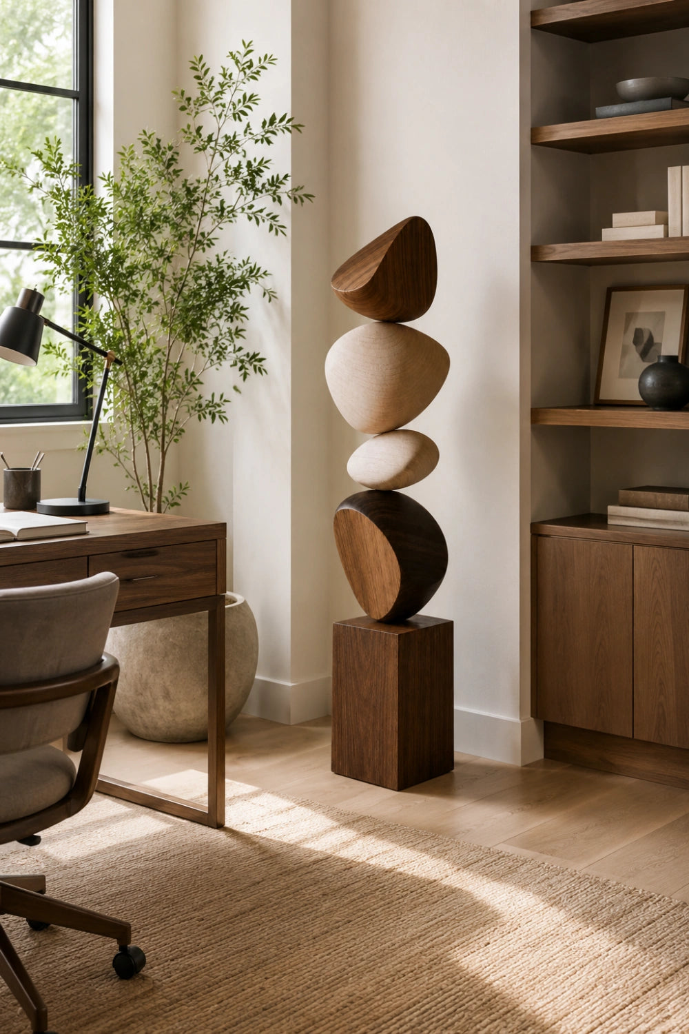Large Handmade Wooden Floor Sculpture Abstract Minimalist Home Decor Art Piece