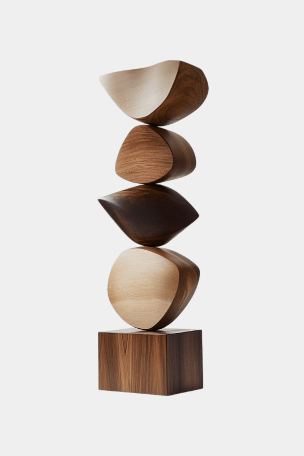 Large Hand-Carved Walnut Wood Abstract Sculpture For Modern Living Room Decor