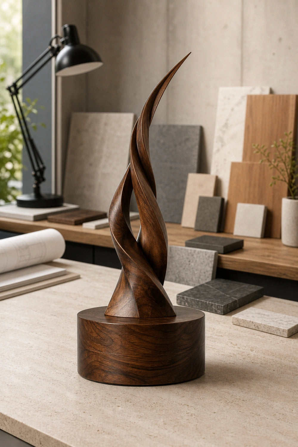 Modern Vertical Wooden Sculpture Minimalist Accent Piece For Living Room