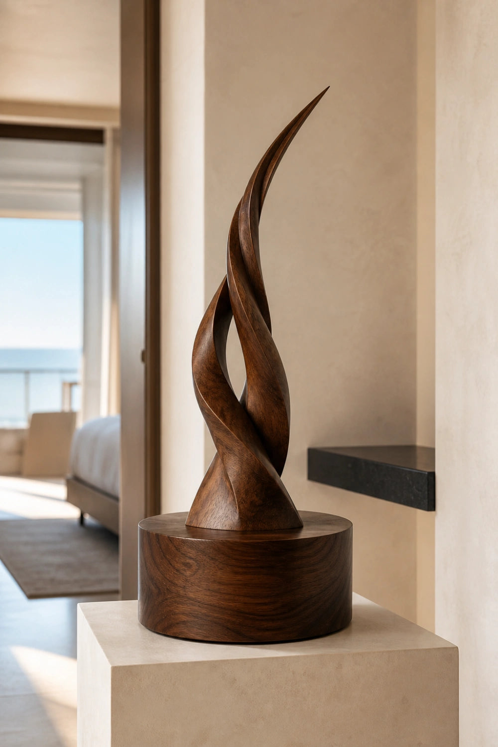 Modern Vertical Wooden Sculpture Minimalist Accent Piece For Living Room