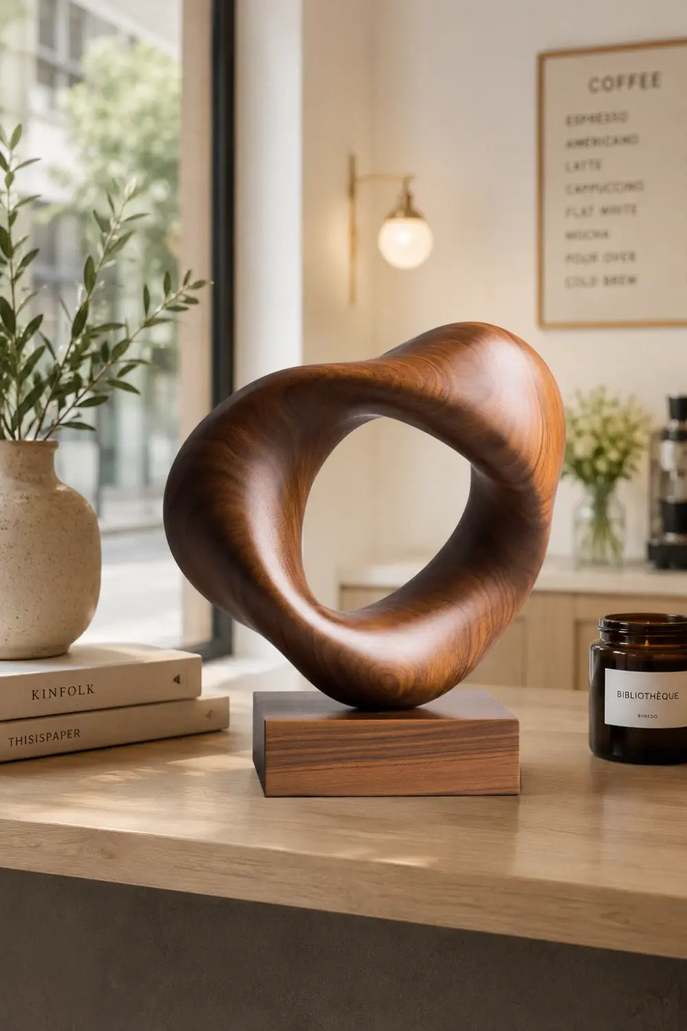 Biomorphic Wood Loop Sculpture | Organic Modern Home Accent