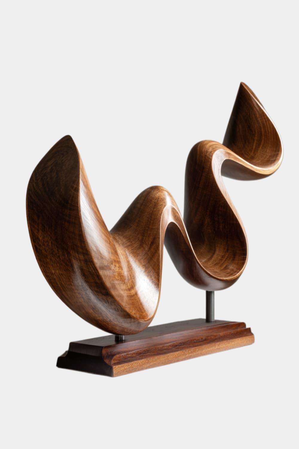 Fluid Ribbon Wood Sculpture | Modernist Tabletop Art Object