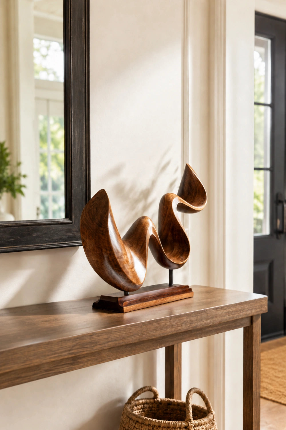 Fluid Ribbon Wood Sculpture | Modernist Tabletop Art Object