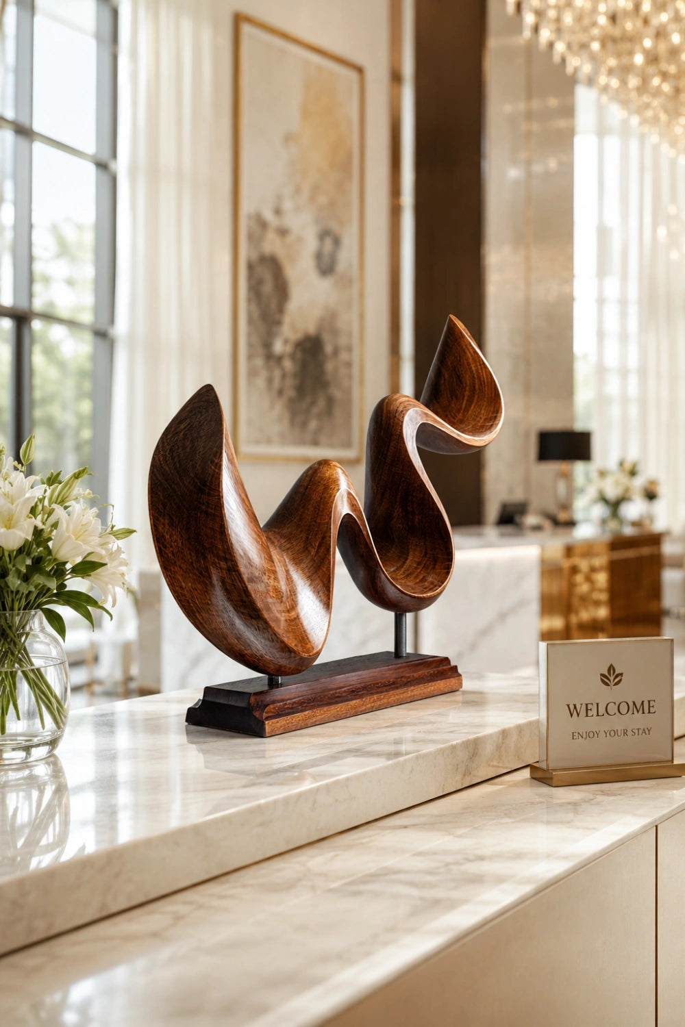 Fluid Ribbon Wood Sculpture | Modernist Tabletop Art Object