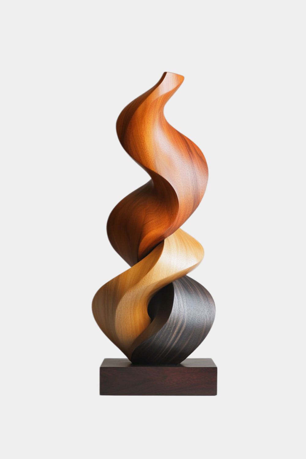 Abstract Spiral Wood Sculpture | Multi-Tone Twisting Flame Decor | Luxury Art Piece