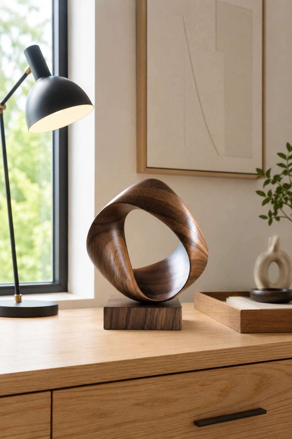 Modernist Twisted Ribbon Wood Sculpture | Curvilinear Abstract Decor | Distinguished Artisan Gift
