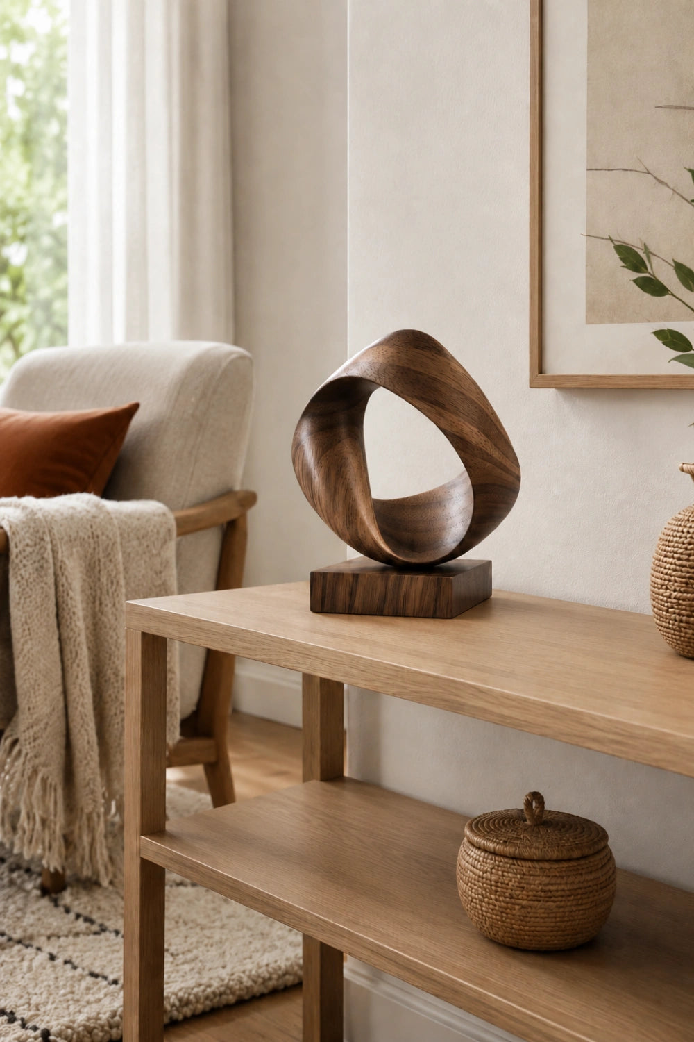 Modernist Twisted Ribbon Wood Sculpture | Curvilinear Abstract Decor | Distinguished Artisan Gift