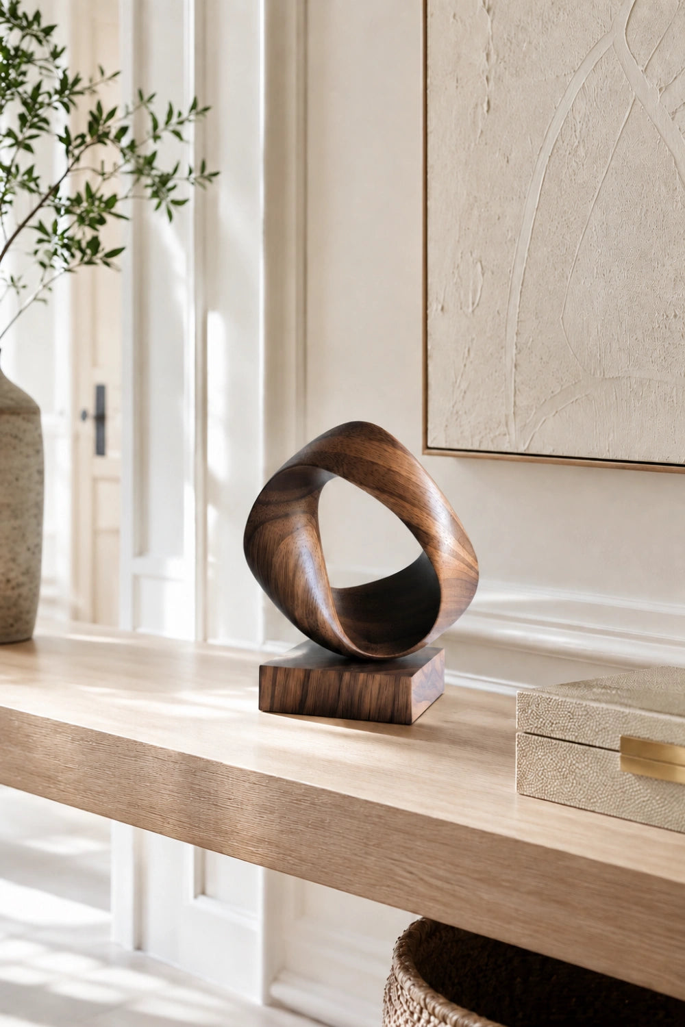 Modernist Twisted Ribbon Wood Sculpture | Curvilinear Abstract Decor | Distinguished Artisan Gift