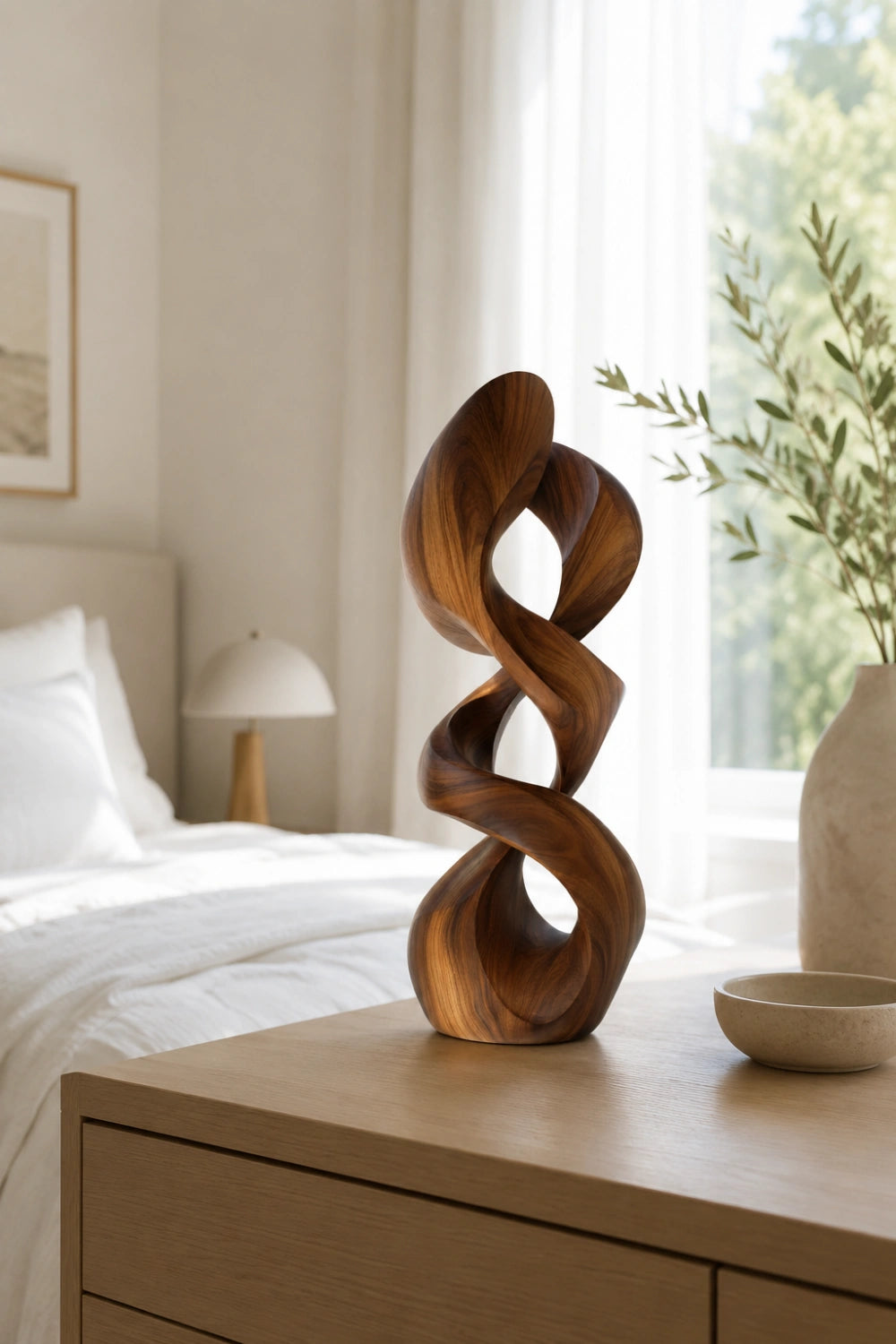 Interwoven Double Helix Wood Sculpture | Kinetic Modern Column Decor 