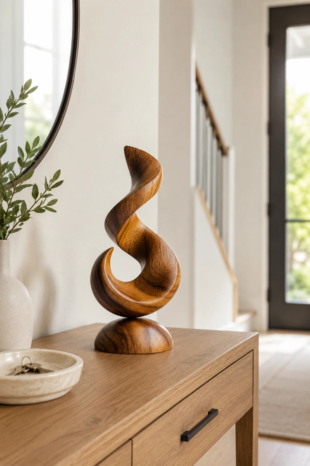 Abstract Flame Wood Sculpture | Contemporary Wave Art Decor