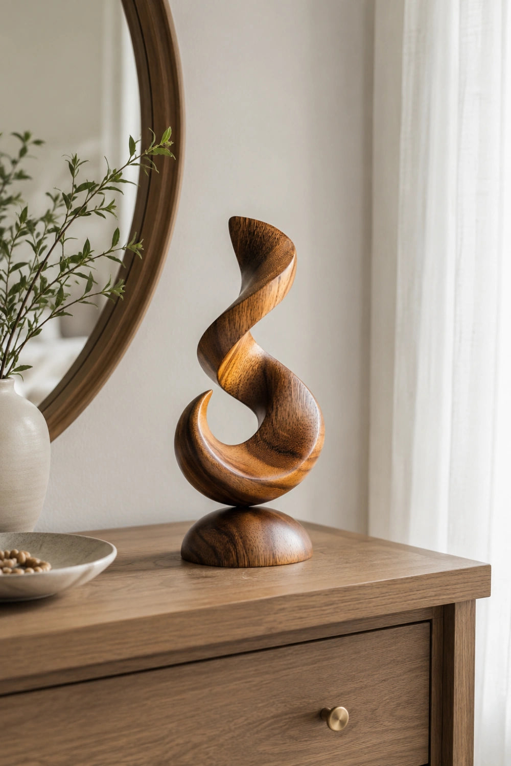 Abstract Flame Wood Sculpture | Contemporary Wave Art Decor