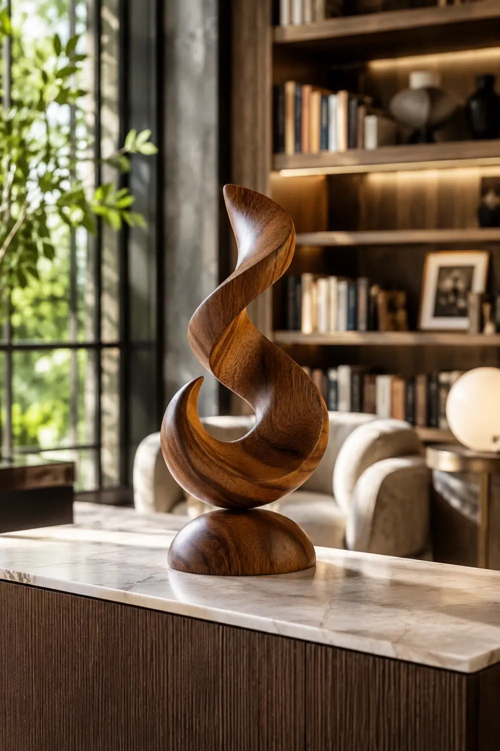 Abstract Flame Wood Sculpture | Contemporary Wave Art Decor