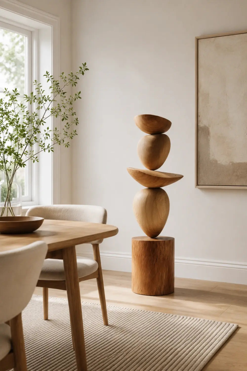 Large Balanced Wood Cairn Sculpture | Zen Stacked Stone Decor | Minimalist Totem Art