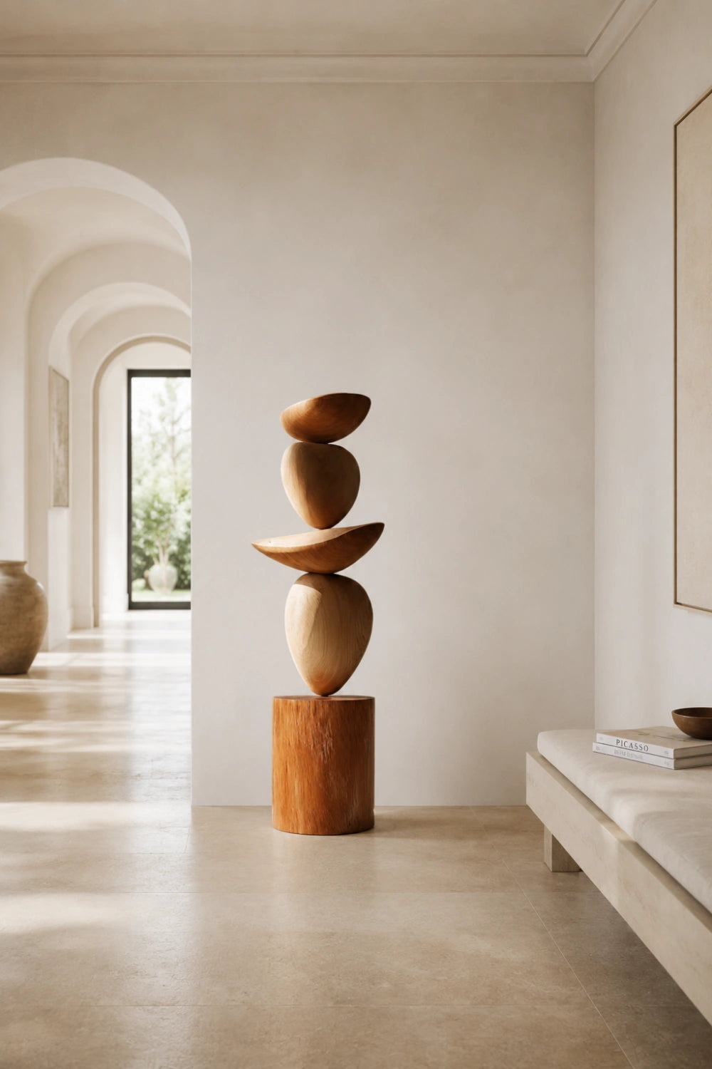 Large Balanced Wood Cairn Sculpture | Zen Stacked Stone Decor | Minimalist Totem Art