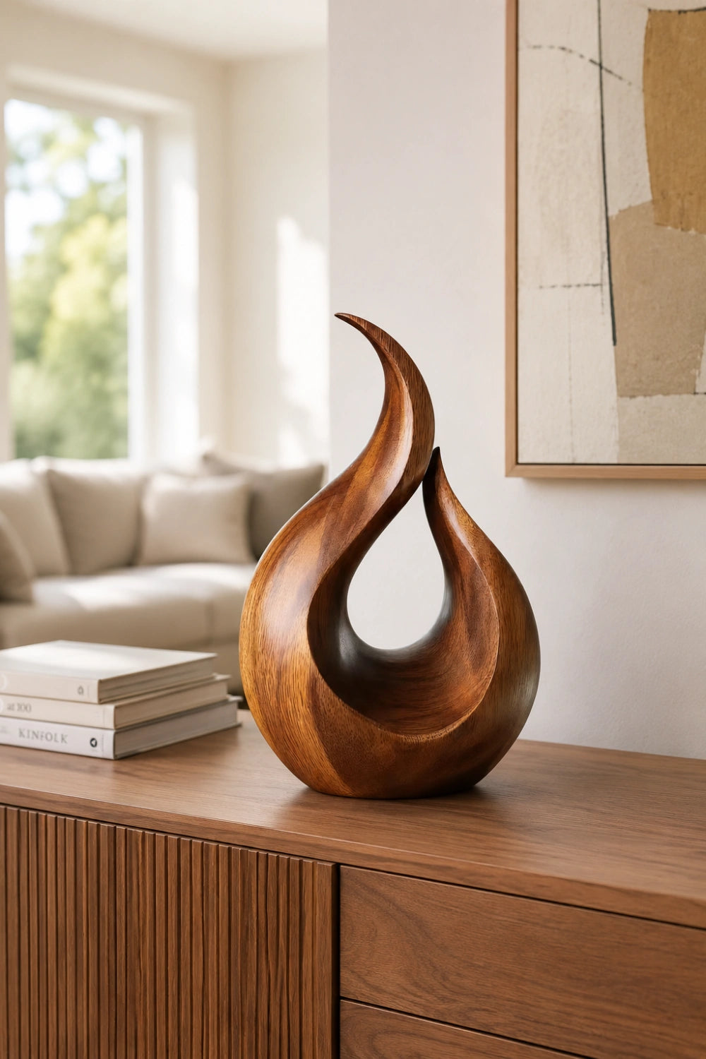Abstract Wood Flame Sculpture | Tabletop Organic Statue | Modern Desk & Shelf Decor