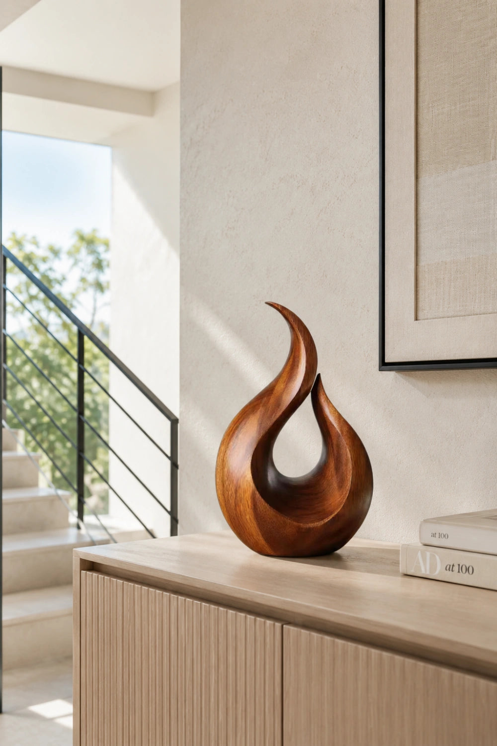 Abstract Wood Flame Sculpture | Tabletop Organic Statue | Modern Desk & Shelf Decor