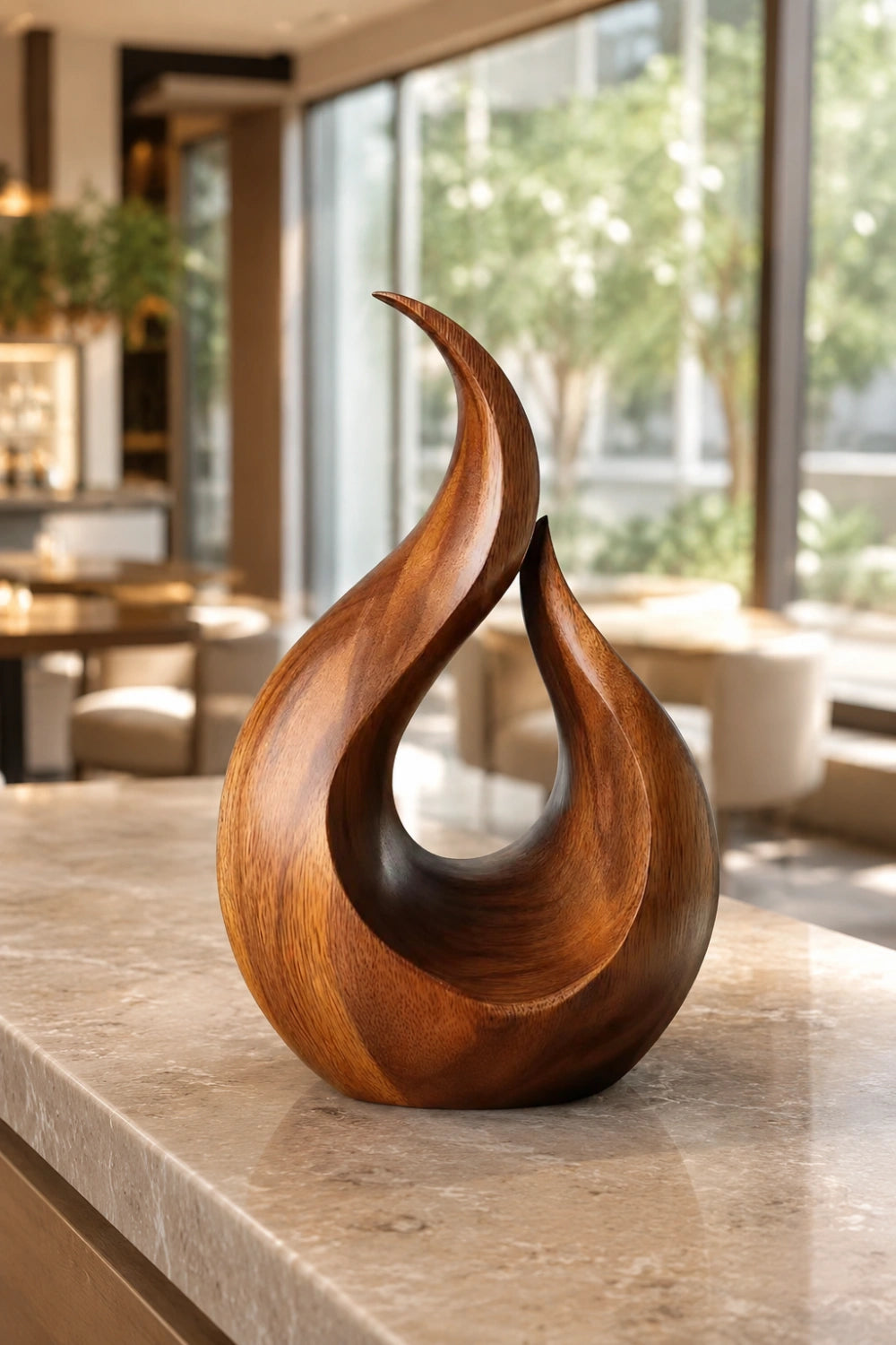 Abstract Wood Flame Sculpture | Tabletop Organic Statue | Modern Desk & Shelf Decor
