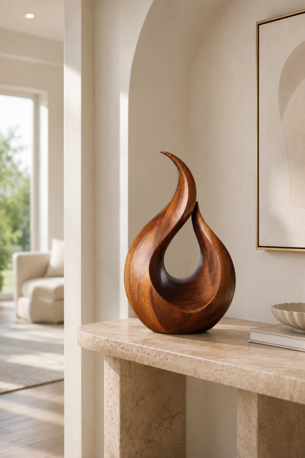 Abstract Wood Flame Sculpture | Tabletop Organic Statue | Modern Desk & Shelf Decor
