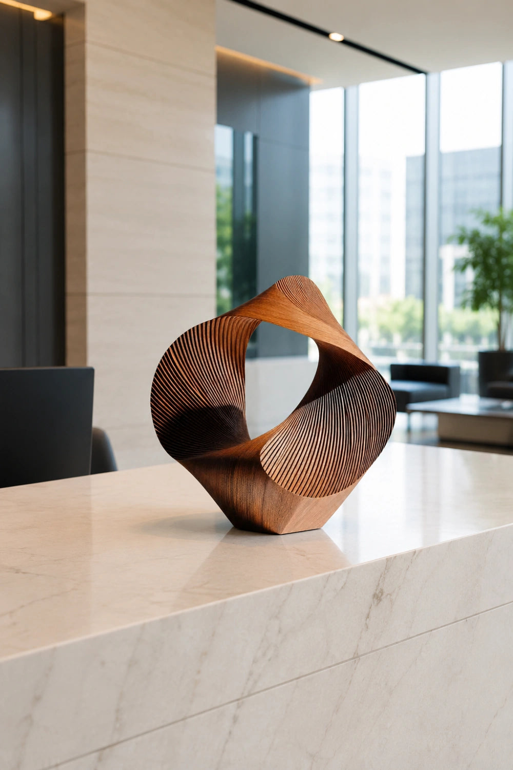 Abstract Wood Sculpture | Fluted Geometry Statue | Modern Tabletop Art