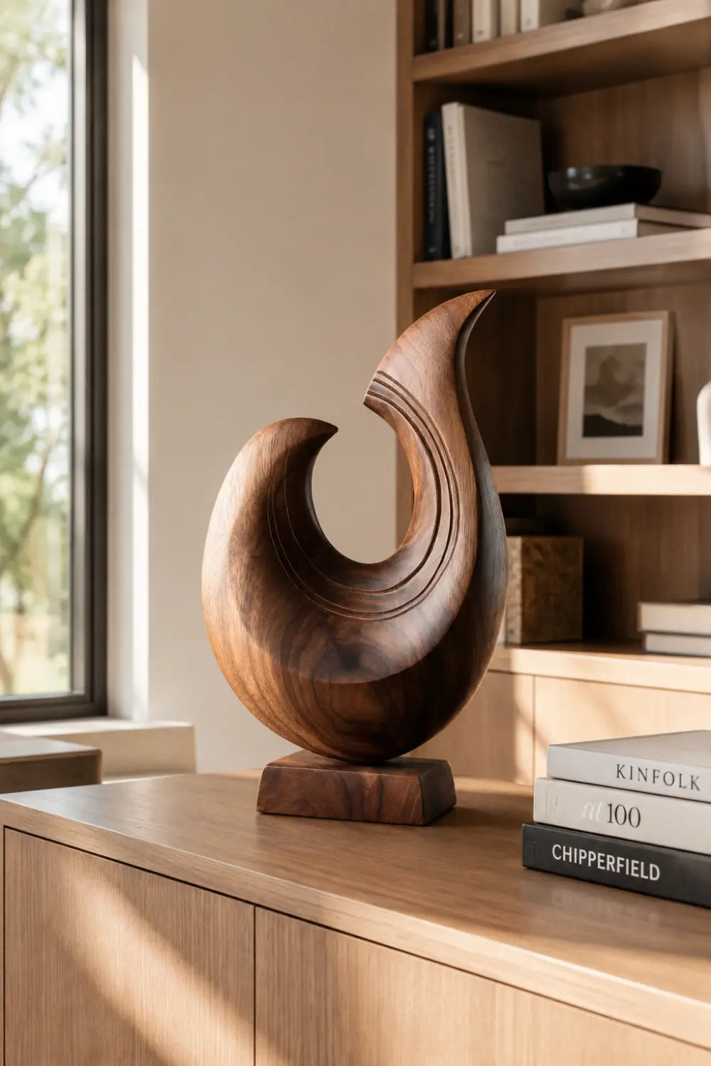 Abstract Wood Wave Sculpture | Carved Ocean Crest Decor