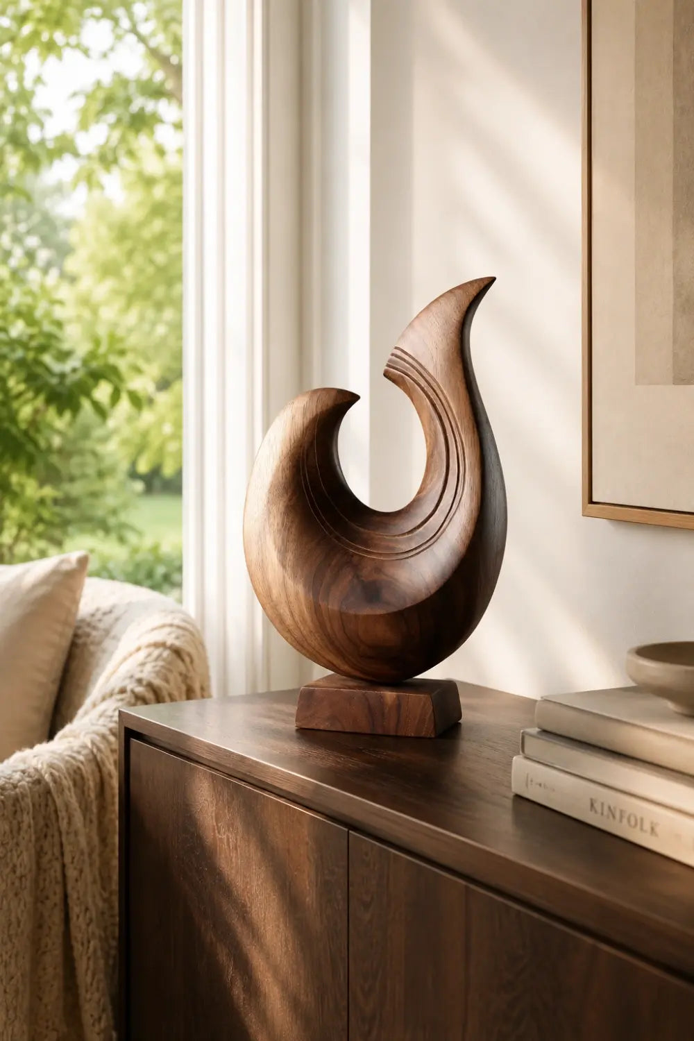 Abstract Wood Wave Sculpture | Carved Ocean Crest Decor
