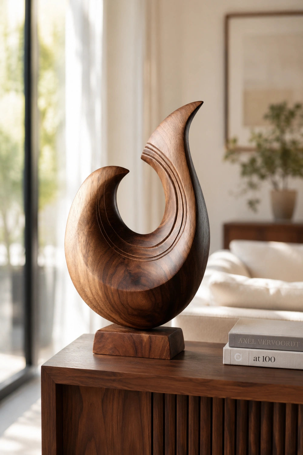 Abstract Wood Wave Sculpture | Carved Ocean Crest Decor